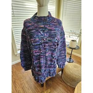 Handmade Cotton Silk Blend Cableknit Sweater Vintage Multicolor NWT